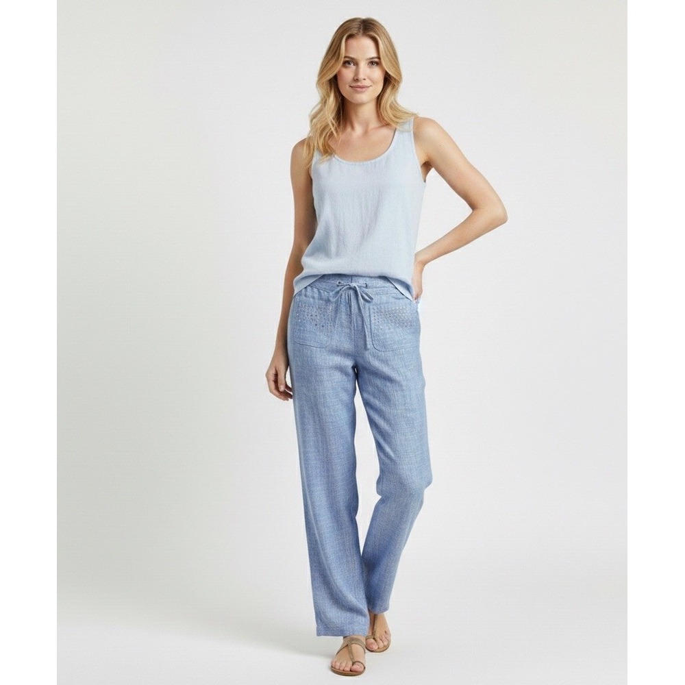 INC International Concepts Womens Linen Wide Leg Pants Size 8 Blue Chambray